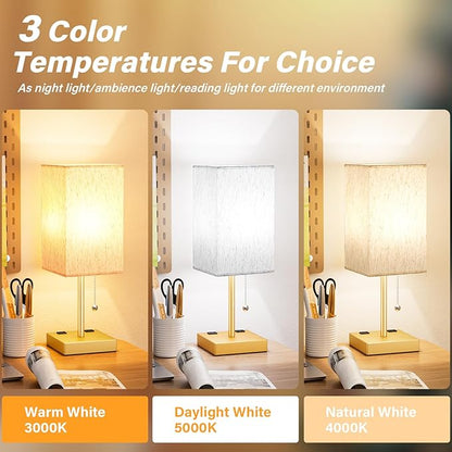 aooshine Medium Table Lamp with USB Ports - 3 Color Temperature Bedside Lamp for Bedroom, Pull Chain Control, USB A and C Ports, 2 AC Outlets, Bulb Included