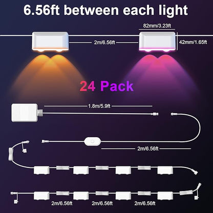 Outdoor Deck Lights, 24 Lights Smart Fence Lights Compatible with Alexa & Google Home, IP65 LED Patio Deck Lighting with Remote, Fence Lighting Music Sync for Patio Yard Garden(157.2ft)
