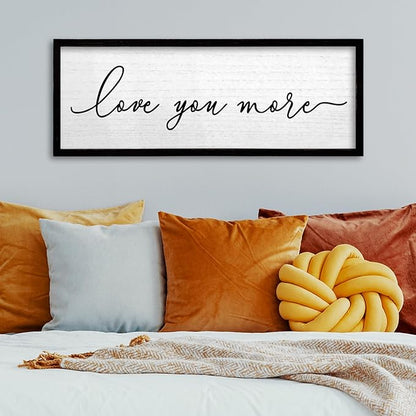 TQianJiang Romantic Bedroom Wall Decor Love You More Sign 24"×10" Above Over Bed Minimalist Modern Heartwarming Quote for Couples Large Wood Framed Wall Hanging Art (Black)