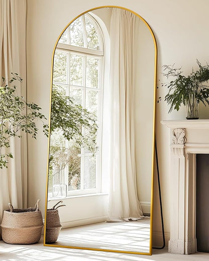 Suidia 71"x32" Arched Full Length Mirror with Stand, Full Body Mirror with Aluminum Frame, Freestanding/Leaning/Wall-Mounted, Floor Mirrors for Bedroom, Living Room, Entryway, Dressing Room, Gold