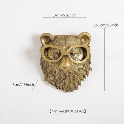 Animal Heads Wall Decor, Deer Head Wall Mount, Resin Animal Sculptures Head Wall Hanging Decoration for Family Living Room Bedroom Bathroom Kitchen Gift (Bear)