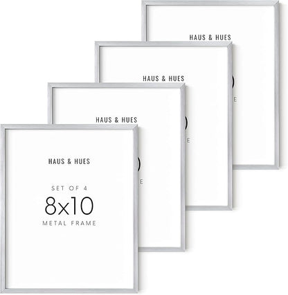 HAUS AND HUES Silver Picture Frames - Set of 4 Wall Frames, 8x10 Size, Metal, Four Pack