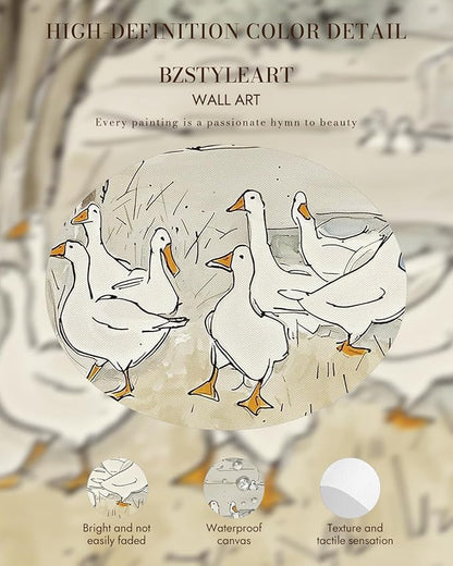 Bzstyleart Vintage Wall Art Decor for Living Room, Gold Framed Canvas Wall Decor Duck Painting Vintage Home Decor Aesthetic, Canvas Animal Prints, 12 x 16 Inch