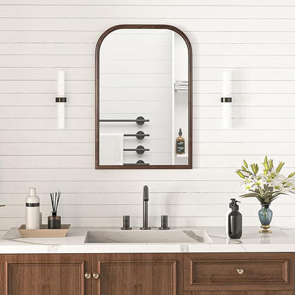 20"x30" Arch Wall Mirror Bathroom Mirror for Wall Mounted, Tempered Glass, Wood Grain Finish Frame Wall Mirror Decorative for Bedroom Living Room Entryway, Rustic Brown