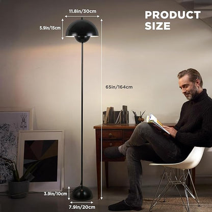 COSYLUX Modern Floor Lamp for Living Room, Industrial Tall Standing Lamp for Bedroom, Metal Shade Reflecting Light Reading Floor Lamp for Office, Nursery Room, Corner(Glossy Black)