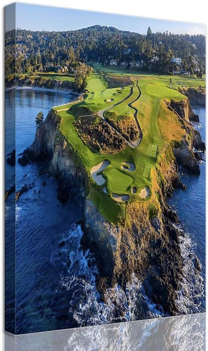 Pebble Beach Golf Course Canvas Wall Art for Living Room Bedroom Bathroom Home Decorations Sports Landscape Office Room Decor Golf Framed Artwork Giclee Prints Ready to Hang(28''W x 44''H)