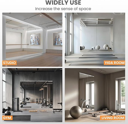 pertetey Home Gym Mirror, 63X28 Inch(1Pack) Large Frameless Tempered Glass Full Body Wall Mounted Mirror for Gym, Yoga, Exercise, Dance Studio