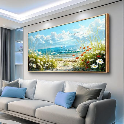 ZUITINGHUA Wood Framed Canvas Wall Art For Living Room Large Wall Decor For Office Bedroom Decorations Flowers Landscape Pictures Seaside Paintings Artwork Aesthetic Mural Home Decor 30x60 In