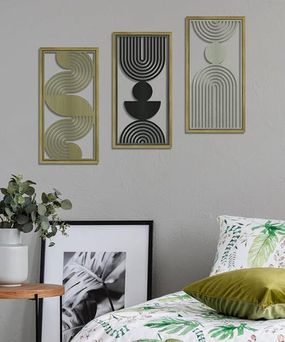 Putuo Decor Modern Minimalist Wall Decor Set of 3, Black Brown Gray MDF Cut-Out Geometric Line Panels, Abstract Vertical Art for Living Room Bedroom Office Wall Art