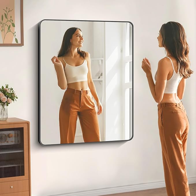 DESBING 40" x 48"Bathroom Mirror, Matte Black Wall Mirror with Metal Frame, Decorative Rectangular Vanity Mirror for Bedroom Bathroom Living Room Entryway (Horizontal/Vertical)