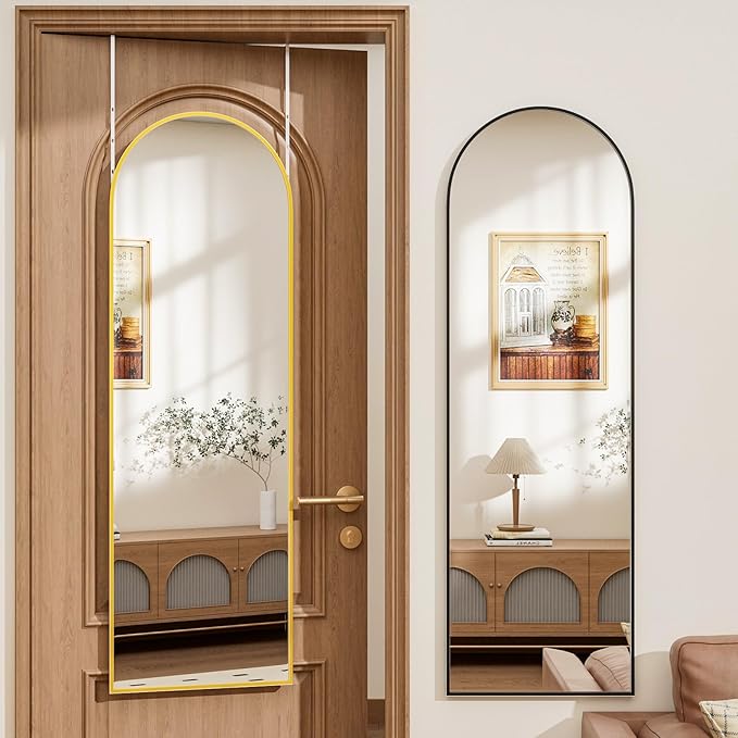 Rowjut Full Length Door Mirror, Wall Mounted Wall Mirrors, 50"X16" Arched Behind Door/Full Length Mirror for Use in Living Rooms, Rooms, Bedrooms, Cloakrooms, etc. (Black)