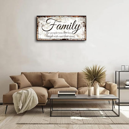 Family Quote Wall Art Living Room-Family Wall Decor-Inspirational Motto Family Love Most Canvas Wall Art-Rustic Farmhouse Canvas Prints Painting Artwork for Bedroom,Home Decor,Ready to Hang 20"x40"