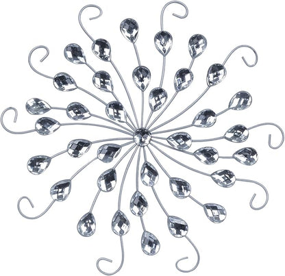 hogardeck Metal Flower Wall Decor, 11" Silver Metal Jeweled Wall Art Bling Crystal Home Décor, Sun Star Burst Rhinestone Wall Hanging Diamond Accents for for Indoor, Outdoor, Living Room, Bedroom