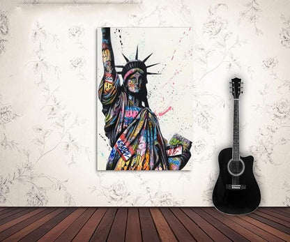 Graffiti Statue of Liberty Canvas Wall Art Colorful USA Patriotic Wall Decor Modern Street Art Painting Print for Living Room Bedroom Office, Freedom America Artwork Ready to Hang 24"WX36"H