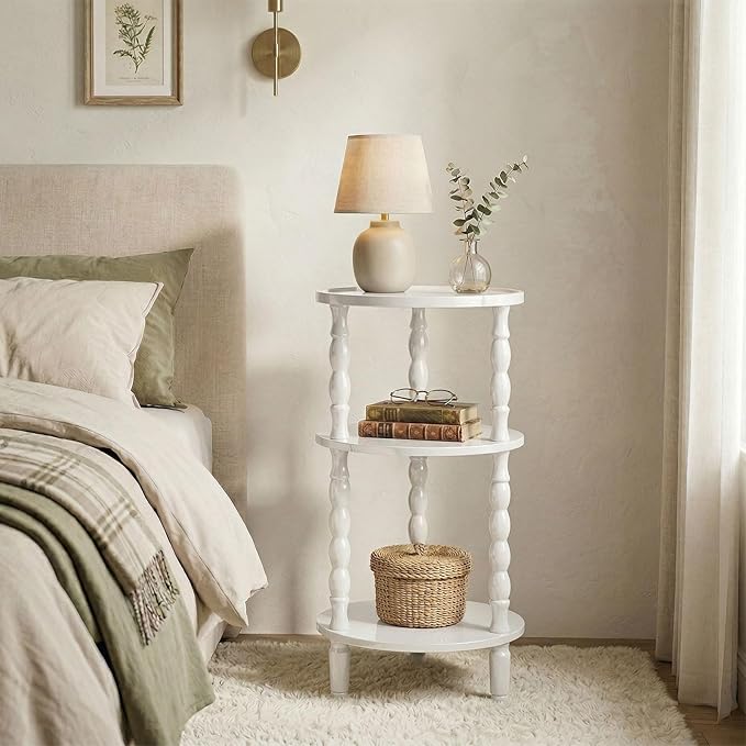 HOOBRO Round Side Table for Small Space, 3-Tier Small Round End Table with Rubberwood Leg, Accent Bedside Table, Circle Nightstand, Living Room, Bedroom, Sofa Couch, White WT218BZ01