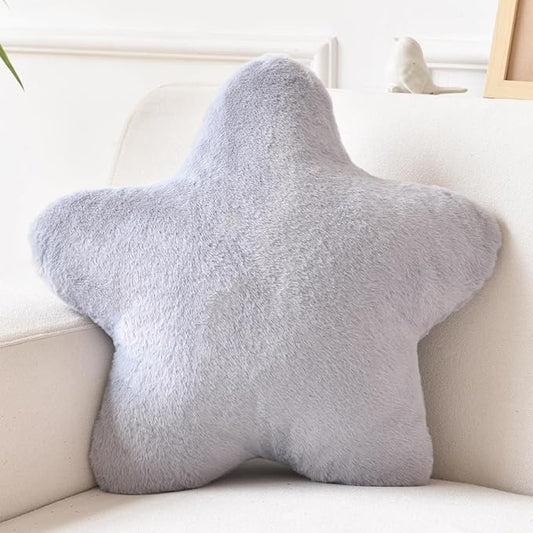 Star Pillow, Decorative Throw Pillows for Bed Couch, 15" Star Shaped Pillow Plush Floor Cushions Room Decor Pillow with Faux Rabbit Fur for Sofa Bedroom Living Room (Light Grey, 15" x 15")
