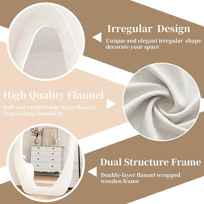 Full Length Mirror, 71"x30" Full Body Mirrors, Flannel Floor Mirrors with Stand, Irregular Wavy Mirror Hanging or Leaning Against Wall for Bedroom Living Room, Beige