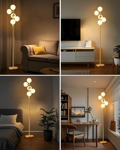 Lightdot Dimmable Globe Floor Lamp Mid Century Modern Floor Lamp with 5Pcs 3000K Bulbs Included Brightness Adjustable Gold Standing Lamps with 5Lbs Heavy Base for Living Room/Bedroom/Sofa Beside