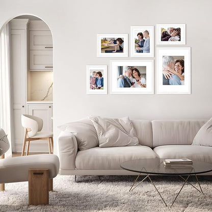8.5x11 Picture Frame Set of 6, Certificate Document Frame, Diploma Frame, Display Pictures 6x8 with Mat or 8.5x11 Without Mat, White