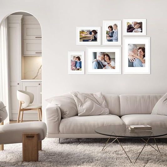 8.5x11 Picture Frame Set of 6, Certificate Document Frame, Diploma Frame, Display Pictures 6x8 with Mat or 8.5x11 Without Mat, White