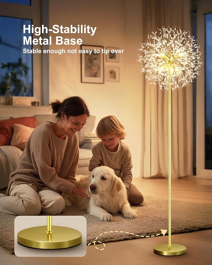 Crystal Floor Lamp, 69'' Modern Floor Lamp for Living Room, Standing Lamp with On/Off Foot Switch, Metal Tall Lamps with 659 PCS K9 Crystals, Gold Pole Living Room Lights (Gold/8) Bulbs NOT Included
