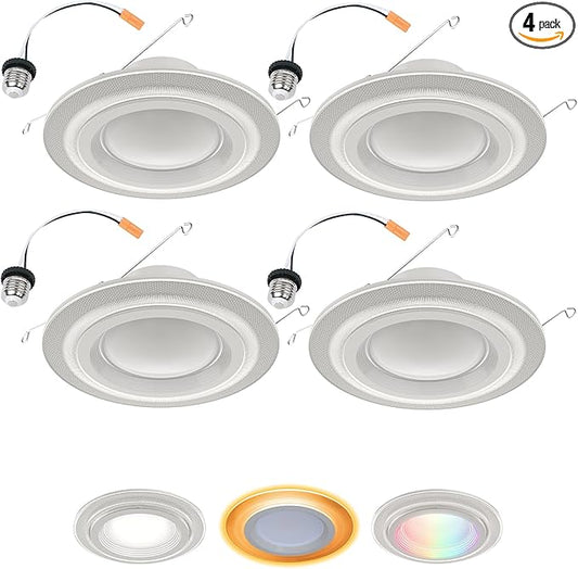 HALO 5/6 in Smart Wi-Fi Recessed LED Lights 4-Pack, Dual Zone, Dimmable, Full Color, SpaceSense Motion Detection Retrofit Can Lights Connected by WiZ Pro - RLWZDZT56-4PK