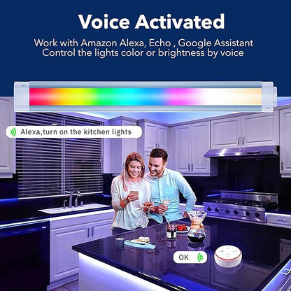 Plug in Under Cabinet Lighting Kit, Dimmable Kitchen Undercounter Lights, White & Color Ambiance Smart LED Bar Compatible with Alexa, Google Home. Under Counter Lights for Shelf, Sink, Desk, Closet.
