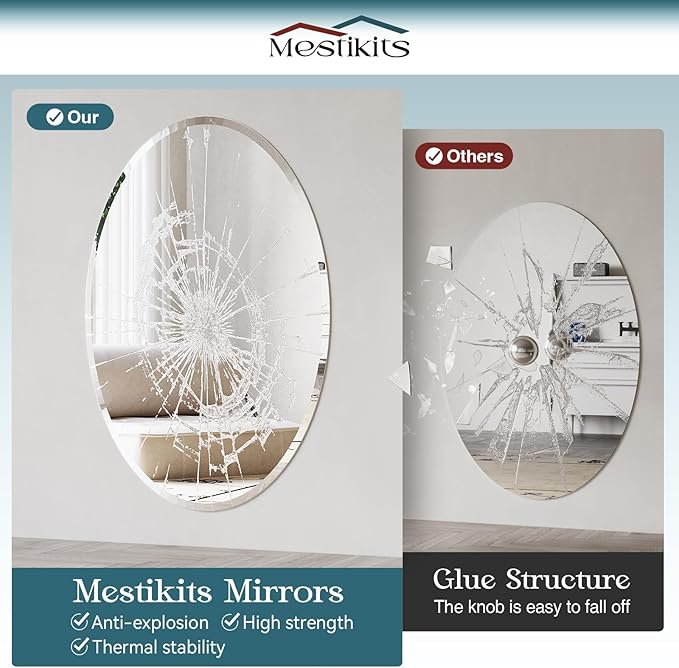 Frameless Oval Mirror, 20x30 Inch Beveled Bathroom Mirrors for Over Sink, Tempered Glass Oval Mirrors for Vanity, Living Room, Bedroom, Entryway