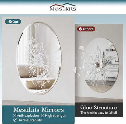 Frameless Oval Mirror, 24x32 Inch Beveled Bathroom Mirrors for Over Sink, Tempered Glass Oval Mirrors for Vanity, Living Room, Bedroom, Entryway