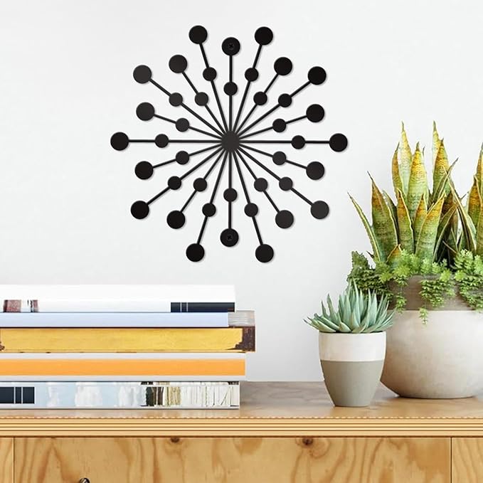 DUOOLN 3 Pcs Metal Sunburst Wall Art, Minimalist Hanging Wall Decor Single Line Art, Modern Abstract Geometrical Wall Sculptures, for Living Room Bedroom Bathroom Study Room Home Decor - Black
