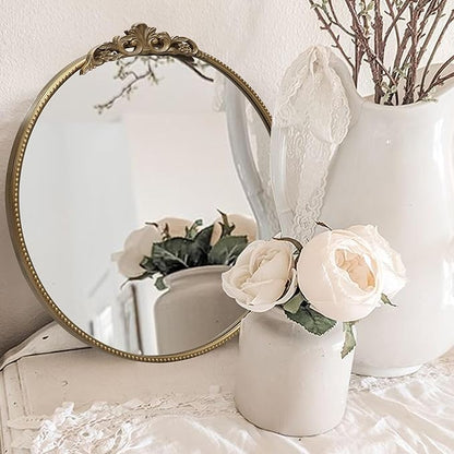 30‘’ Antique Gold Round Wall Mirror with Metal Flower Carving Frame, Small Vintage Retro Baroque Mirror Ornate, Vanity Mirror for Bathroom, Fireplace,Entryway, Living Room (round vindage gold