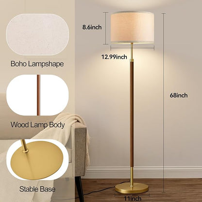 Wood Floor Lamps for Living Room Farmhouse Floor Lamp with Remote Control,Dimmable Vintage Floor Lamp Mid Century Modern Standing Lamp with 3 Color Temperature Tall Floor Lamps For Bedroom Corner