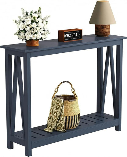 ChooChoo Farmhouse Console Table, Rustic Vintage Narrow Sofa Table for Entryway, Living Room, Hallway, 40 Blue