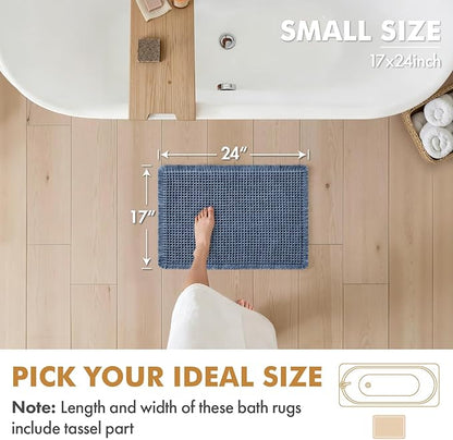 MIULEE Set of 2 Waffle Bathroom Rugs, Boho Bath Rugs Non Slip Washable, Super Absorbent Bath Mats, Ultra Soft Rubber Backed Shower Mats for Bathroom Floor, Tub and Shower, Blue, 17x24 Inch