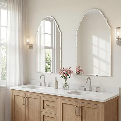 Frameless Arch Wall Mirror 40x24 Inch, Decorative Beveled Vanity Mirror for Bathroom, Entryway & Bedroom