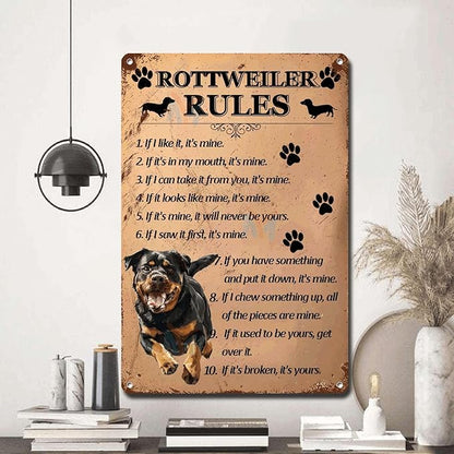 Metal Sign Tin Sign Vintage Wall Art Rottweiler Rules Funny Garden Signs for Home Decor 6×8 Inches