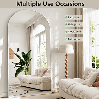 Mirror Full Length, 78"x35" Oversized Arched Floor Full Length Mirror with Stand, Room Decor Big Full Body Floor Mirror with HD Tempered Glass Aluminum Frame for Bedroom Living Room, White