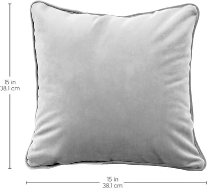 FDP 15" x 15" Velvet Square Pillow Set with Piping Decorative Throw Pillow for Home Dcor in Living Room, Bedroom or Lounge (2-Pack) - Sterling, 15157-344