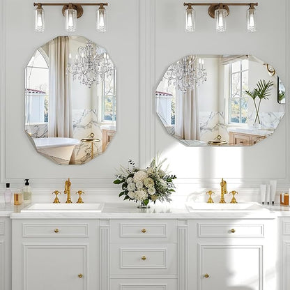 36x24 Inch Beveled Oval Bathroom Mirror, Frameless Copper-Free Silver Mirror, Modern Vanity Mirror, Decorative Wall Mirrors Over Sink for Restroom, Bedroom, Living Room, Bathroom, Entryway