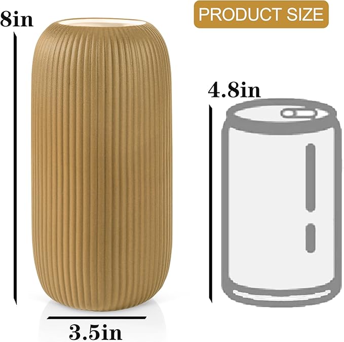 Ceramic Vase for Flowers – Modern Small Ribbed Textured Flower Vase for Home Decor, Pampas Grass, Decorative, Farmhouse, Coffee Table, Kitchen Centerpieces, Bookshelf and Home Living (Milk Coffee)