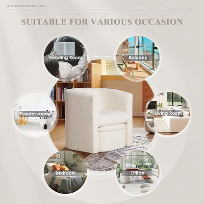 COLAMY Velvet Morden Living Room Chair with Storage Ottoman, Barrel Accent Chair with Lounge Seat for Bedroom/Reading Spaces, Rubberwood, Sponge Foam, Cream