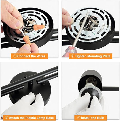 BoostArea 4 Light Track Lighting Kit, Black 4 Way Ceiling Spot Lighting, Center Swivel Track Light Heads, Flexibly Rotatable Light Head for Kitchen, Living Room, Bedroom, GU10 Bulb Not Included