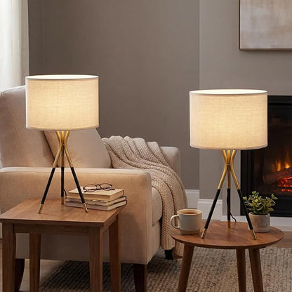 20.8" Modern Tripod Table Lamps Set of 2 Black and Gold Metal Table Lamps for Living Room Bedroom Nightstand End Table Decorative Lamps(Bulbs Included)