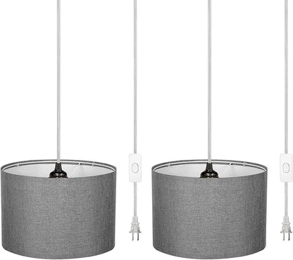 ZSLAIFU 15FT Plug in Pendant Light with Switch,Hanging Lamp with Plug in Cord, Hanging Light Pendant Lamp with Remote Control，Pendant Light Fixture for Living Room Bedroom Farmhouse (Grey x2)