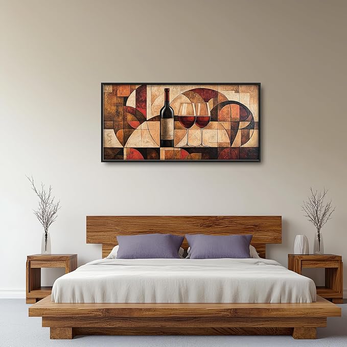 Wine Glass Large Wall Art for Living Room Abstract Vintage Cups Framed Canvas Decor Geometry Prints Painting Pictures Extra Large Modern Artwork for Bedroom Kitchen Dining Room Bar Home 30"x60"