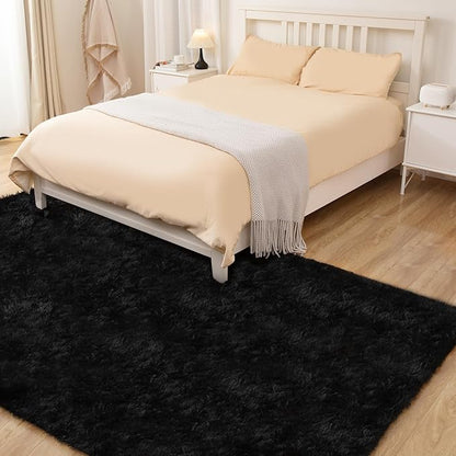 Puremy Black Rug, 6x9 Area Rugs for Living Room, Soft Plush Area Rugs for Bedroom, Non-Slip Indoor Carpet for Nursery, Study Room, Kids Room, Room Decor