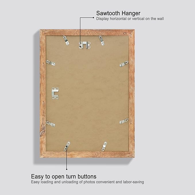 iRahmen 10x14 Picture Frame Set of 2 with Tempered Glass, Rustic Brown Wood Frames Display 8x12 Picture with Mat or 10 x 14 Without Mat for Horizontal or Vertical Wall Mounting
