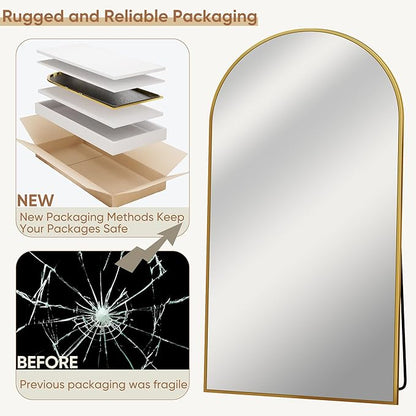 Full Length Mirror, 77"x38" Oversized Arched Mirror Large Standing Mirrors, Tall Mirrors Body Floor Mirror for Bedroom Living Room Aluminum Frame, Gold