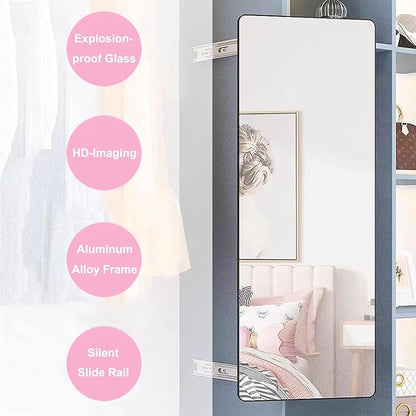 Hideaway Closet Mirror, Retractable Full Length Mirror, 47" x 16" Wall Mounted Mirror, Suitable for Bedroom, Locker Room, Cloakroom