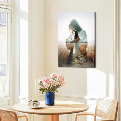 Jesus Hugging Woman Canvas Wall Art Jesus And Girl Painting picture Wall Decor religion Christian Healing Embrace Bible Stories Poster Print Artwork for Church LDS bedroom Living Decor 8x10in Canvas